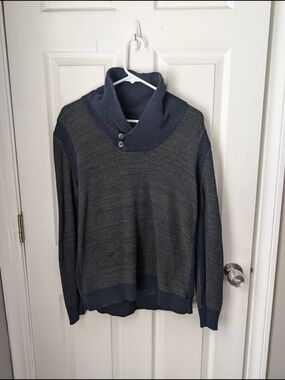 Banana Republic Navy and Gray Turtleneck Button Sweater
